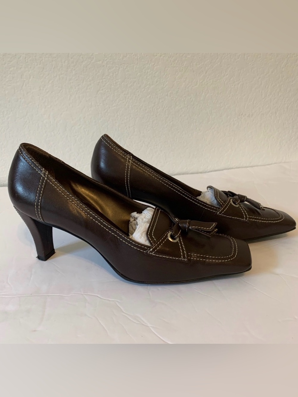 AUDREY BROOKE WOMENS LOAFER PUMPS SQUARE TOE TASSLE BROWN SIZE 7.5